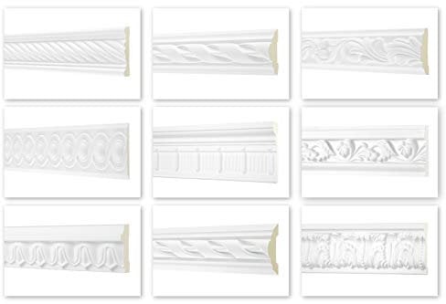 HEXIM Perfect 2 Meter Flachprofile - große Auswahl (AC235-84x16 mm) Stuckprofil aus PU gemustert, weiß, Zierprofil Flachprofil Wand Leiste Deko