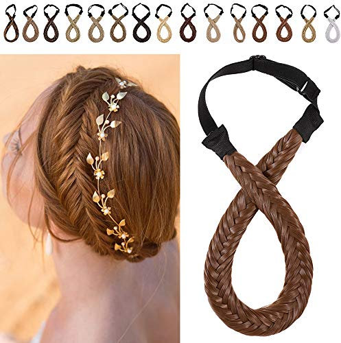 SEGO Ruban Tressé Serré Cheveux Femme Élastique Serre-Tête Fishtail Postiche Extension Synthetique Bandeau Accessoire Headband - Brun Clair