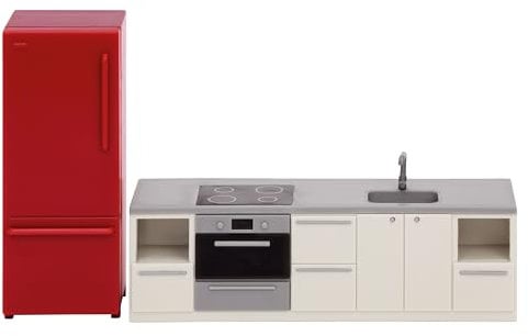 Lundby Puppenhaus Puppenküche Zubehör Set 2-teilig, Miniatur Kühlschrank und Küchenzeile mit Elektrogeräten für Miniatur Haus – 1:18 Miniatur Küche Puppenzubehör Set für 11 cm Puppen