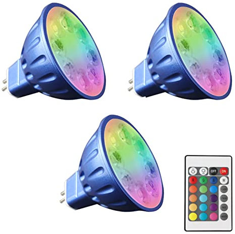 noobibaba MR16 Lampes LED à changement de couleur, GU5.3 Lampes LED 5W 12V, télécommande MR16 led,tasse MR16 monobloc en aluminium moulé sous pression, blanc chaud + 15 Multicolore 3pcs