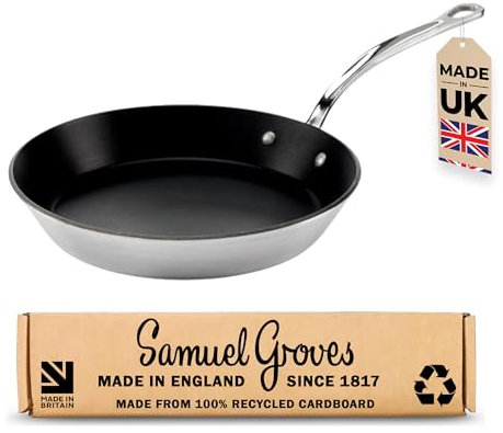 Samuel Groves - 20cm Stainless Steel Tri-Ply Non-Stick Frying Pan – PFOA Free, Scratch-Resistant ILAG Durit Professional S Coating, Induction Compatible, UK Made