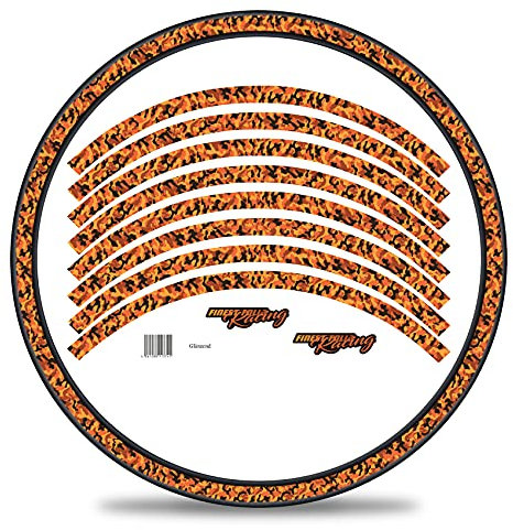 16-teiliges Set Felgenrandaufkleber Sticker für Fahrrad Felgen im Camouflage Design Komplett Set für 27 29 für Ebike Rennrad Mountainbike MTB Laufrad RX032 (Orange, Glanz)