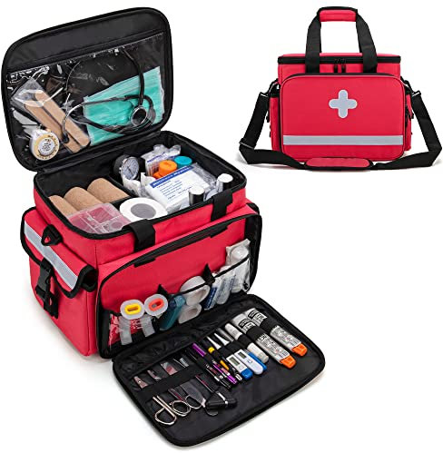 CURMIO Bolsa de Primeros Auxilios, Botiquín de Primeros Auxilios, Bolsa para Emergencias con Bandolera y 2 Divisores Desmontables y 2 Detachable Dividers, Bolsa Médico,Rojo, Sola Bolsa