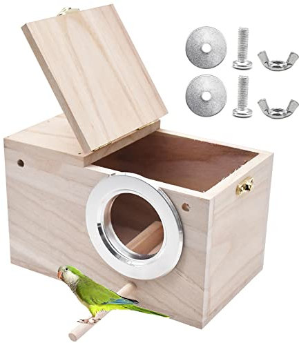 Qixuer 1 Stücke Massivholz Papagei Zucht Box,Durable Vogelzuchtbox Nistkasten Vogelhaus Nisthaus Vogelzuchtbox Holz Voliere Brutkasten für Liebevogel Ellensittich Sittich Lovebirds Papageien