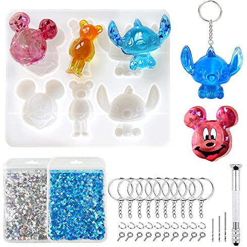 Aizmei Moule Resine Epoxy,Bijoux Moule Silicone Dessin animé Mignon Porte Cle Kit,De Fabrication De Bijoux en Résine Bricolage Décorations Artisanales