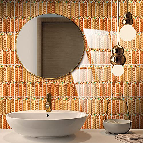 Carrelage Adhésif 15x15 Orange Credence Adhesive pour Cuisine Brique,24 Pcs Stickers Muraux Salle de Bains Cuisine Carrelage Adhesif Mural avec Motifs de Carrelage Dalle Pvc Adhesive Murale