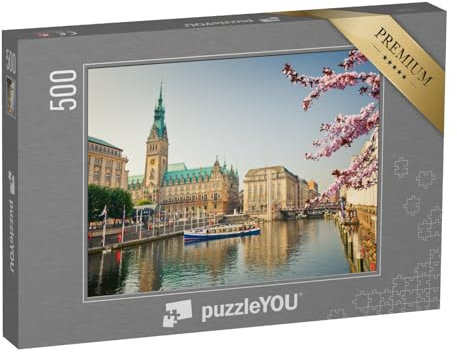 puzzleYOU: Puzzle 500 Teile „Hamburger Rathaus und Alster im Frühjahr“ – aus der Puzzle-Kollektion Hamburg, Deutsche Städte