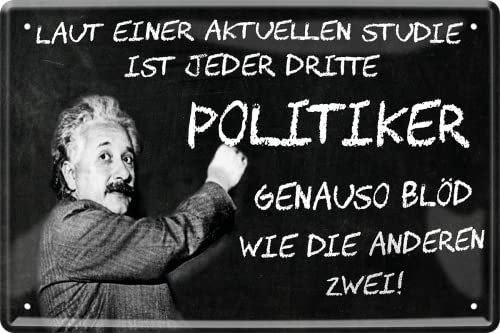 schilderkreis24 Blechschilder Kollektion 20x30cm – Albert Einstein Zitate & Sprüche: Inspirierende & humorvolle Wanddeko (Laut Einer Studie Politiker genauso blöd)