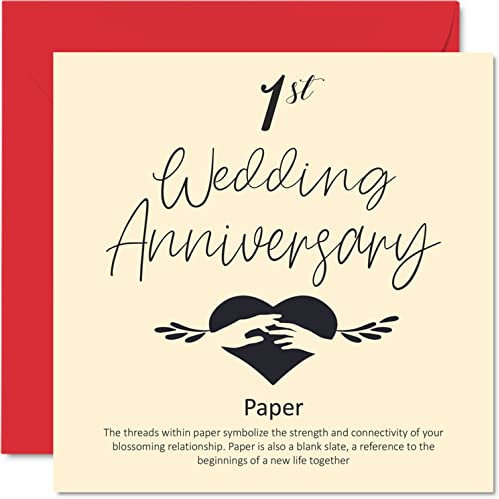 Glückwunschkarte zum 1. Hochzeitstag für Ehemann Ehefrau Freund Freundin – 1. Hochzeitstag – Papier Hochzeitstag Karte für Damen und Herren Sie ihn 145 mm x 145 mm Grußkarten für Verlobte Verlobte