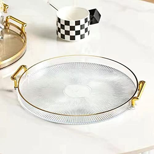10.6 Round Decorative Tray with Handle, Modern Vanity Tray & Ottoman Serving Tray, Coffee Table, Kitchen & Bathroom for Coffee, Breakfast, Food & Beverages (Transparent)