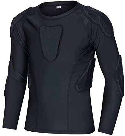 Hotfiary Kids Youth Padded Protective Shirts & Shorts for 5-12 Years | 6-Pads Football Rib Protector, Heart Sternum Shoulder Protection, Compression Undershirt for Baseball Paintball Lacrosse