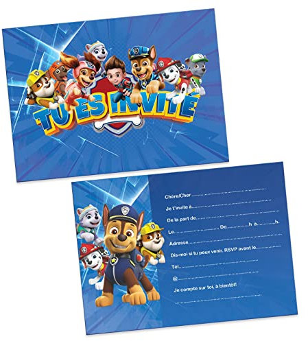 BIGADO 12 carte invitation anniversaire enfant, garcon en francais pat patrouille format DIN A6 compatibles - revêtement du recto vernis brilliant