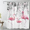 LB Flamant Rose Rideaux de Douche 150x200cm Fleur Rose à Feuilles Grises Rideaux de Bain avec Crochets, Nature Plante Oiseau Tropical Extra Longue Imperméable Polyester Anti Moule Salle de Bain Décor