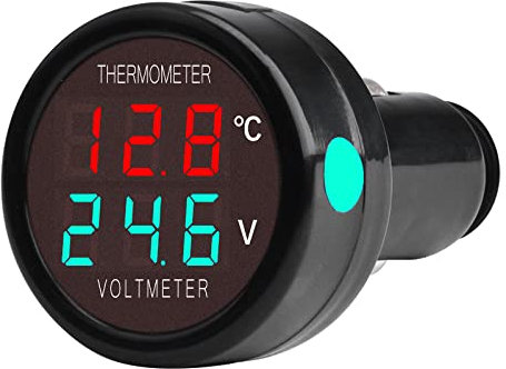 VOKTTA 2 in 1 Voltmetro Digitale Termometro DC 12V 24V 36V, tensione batteria misuratore di temperatura monitor tester indicatore di livello per auto camion autobus(Rosso+Verde)