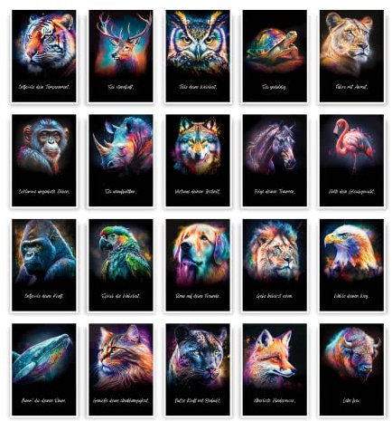 metaFox papeal 'Spirit Animals 44 Tier Kunstpostkarten mit inspirierenden Botschaften - Tier Postkarten Set für Postcrossing, Wandgestaltung