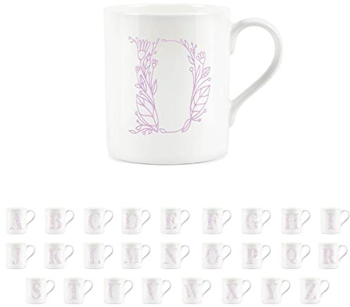 Purely Home Floral Pink Letter D Mug - Fine Bone China Small Coffee Tea Mug Present Personalised Initial Gift