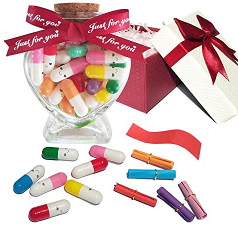Lelongma Capsule Letters Message In a Bottle with Gifts Box Love Pills Notes Letters Cute Stuff Things Gifts for Boyfriend/Girlfriend Valentines Day Gifts (Just for You Mixed Color)