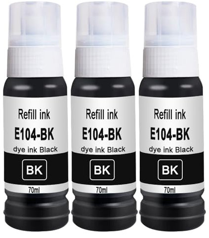 DOREE Lot de 3 Bouteilles d'encre Noire compatibles avec Epson 104 EcoTank - Compatibles avec Epson EcoTank ET-2862,ET-2710, ET-2711, ET-2712, ET-2714, ET-2715, ET-2720, ET-2726, ET-4700