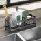 Cliplanyard Kitchen Sink Organizer, 304 Stainless Steel Kitchen Sponge Storage with Automatic Drain Tray, Sink Caddy Cleaning Products Organiser for Storage Sponge, Brush, Dish Soap (Black)
