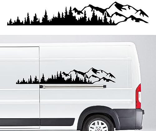 Berg Wald Auto Aufkleber, Universal Auto Motorhaube Dekoration Aufkleber, Wasserdicht Vinyl Dekoration Aufkleber für SUV Geländewagen Wohnmobil Karosserie Seitentür Kofferraum, Schwarz, 100 x 17cm