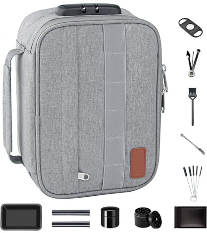 PODAHO Medium Size Smell Proof Bag with 10 PCS Accessories, Portable Organizers Makeup Box Case with Combination Lock, Premium Food Container Pouch for Storing Your Products, Grey