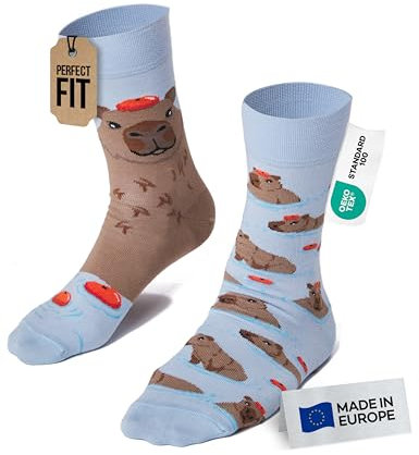 Many Mornings Lustige Ungleiche Socken Unisex Capybara Wasserschwein Design Größe 35-38 Bequeme Baumwollsocken Geschenkidee