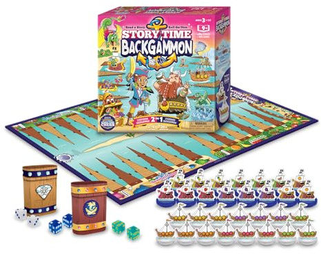 Story Time Chess Backgammon Set for Kids, Ages 3 and Up, Educational Learning Game, 1-6 Players