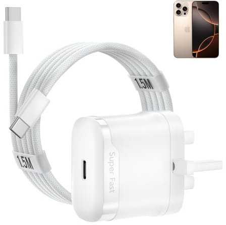 for iPhone 16 15 Fast Charger, 16 Pro, 16 Pro Max, 16 Plus, 16E, 15 Pro, 15 Pro Max, 15 Plus Plug and Cable, 20W USB C PD 3.0 Charge for iPad Pro 12 11 inch, for iPad Air, Mini 6, AirPods Pro 1.5m