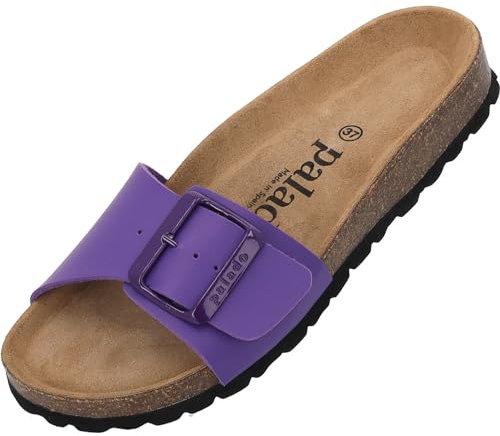 Palado Pantoletten Damen Malta EGS Matt – bequeme Sandalen Made in Spain - Hausschuhe mit dämpfendem Kork-Fußbett - modische Sommerschuhe Lila UK4,5 - EU37