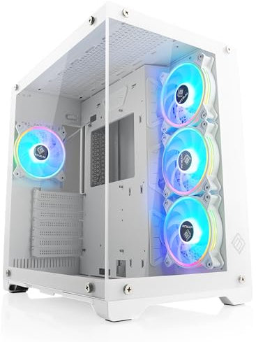 Gaming PC-Gehäuse VITRUM - Midi-Tower, aRGB Beleuchtung (inkl. Steuerung), Glas-Seitenteil, vormontierte Lüfter, ATX, mATX, Mini-ITX, weiß