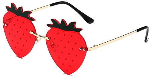 Tsffae Erdbeer-Sonnenbrille, Niedliche Erdbeerförmige Brille, Modische Party-Sonnenbrille, Lustige Randlose Sonnenbrille, Halloween-Weihnachts-brillenzubehör