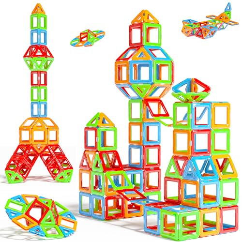 Magnetische Bausteine Kinderspielzeug, 42 Teile Magnetbausteine Konstruktion Bauen Blöcke Set für 3 4 5 6 7 8+ Jahre Alt Jungen Mädchen, Magnetspiele Sensorisches Montessori Spielzeug Magnetic Tiles