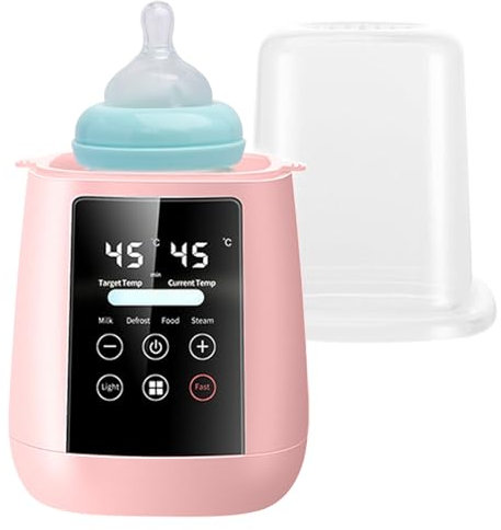 Baby Bottle Warmer, 6-in-1 Baby Bottle Steriliser Quick Baby Food and Milk Warmer, Portable Bottle Steriliser with High-Temperature, Precise Temperature Control for Breastmilk & Formula (Pink)
