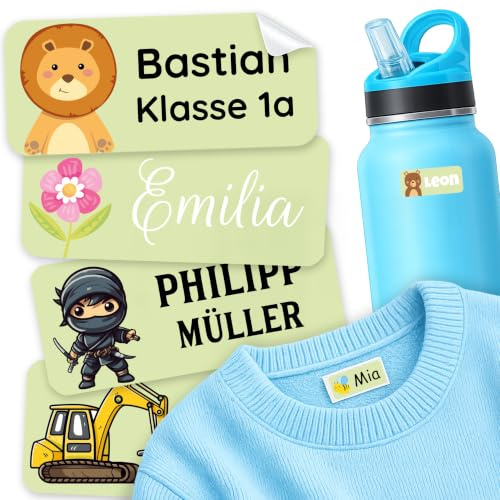 Premium Namensaufkleber Kleidung & Gegenstände 160 Stück Schule Kita | Kinder Namenssticker für Waschlabel Schuhe Gegenstände ohne Bügeln spülmaschinen- und waschmaschinenfest starke Haftung