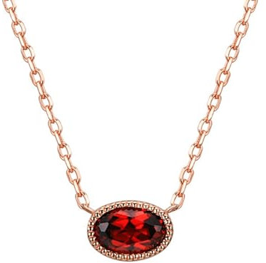 KnBoB 14 Karat (585) Rosegold Halskette für Damen, Granat Schlicht Echtschmuck Edelstein Anhänger Halskette Schmuck 45 CM