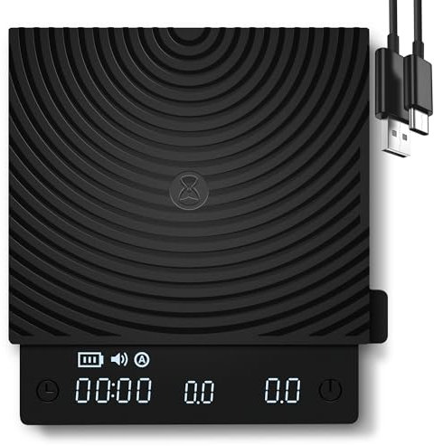 TIMEMORE Black Mirror Mini, digitale Kaffeewaage mit Timer, 2 kg/0,1 g, Durchflussrate-Funktion, kompakt und tragbar, Silikon-Schutzhülle, Espressowaage, schwarz