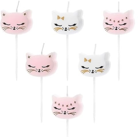 Cute Cat Birthday Candles, Cake Toppers, Set of 6