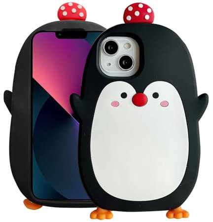 A-BEAUTY Custodia Compatibile con IPhone 15 / IPhone 14 / IPhone 13 (6,1 Pollici), Simpatica e Divertente 3D Cover in Silicone Antiurto, Pinguino