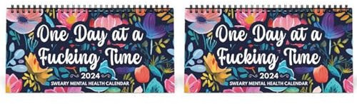 Jasaly 2X Lustiger Kalender für Psychische Gesundheit 2024, Inspirierender SchwöRkalender 2024, Blumenkalender, Inspirierender Schreibtischkalender