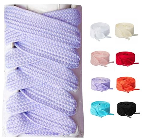 Olukssck 2 Paires de Lacets Chaussures Plats, Lacets Remplacement de 20 mm de Large Pour Baskets, Chaussures de Sport, Violet Clair, 120cm