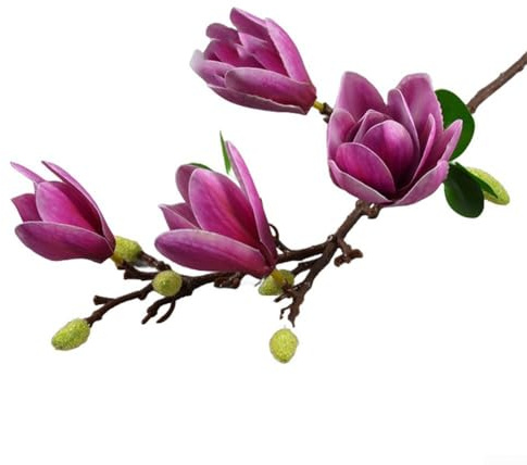Magnolien-Orchidee, einzelner Zweig, 4 Köpfe, Magnolie, künstliche Blumendekoration, weiß, gelb, für rosa (dunkelviolett)