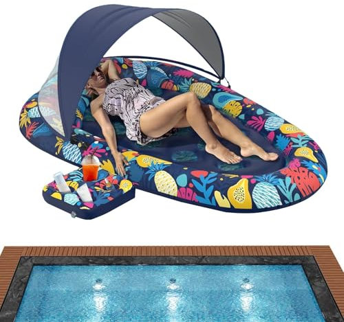 Lit de piscine gonflable - Lit de piscine gonflable, Fauteuil de piscine flottant | Chaise flottante pour piscine avec auvent pare-soleil détachable, porte-gobelets, flotteur de