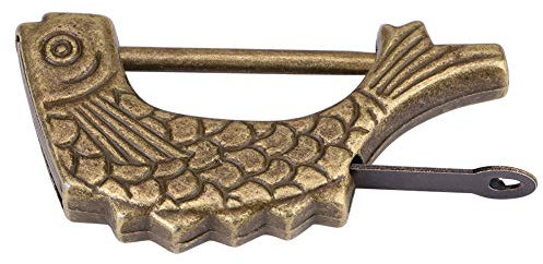 OUCRIY Serratura Cinese per Torace 9 × 8 × 1 Serratura Antica in Metallo Bronzo a Forma di Pesce Vecchio Lucchetto Cinese per Portagioie a Cassetto