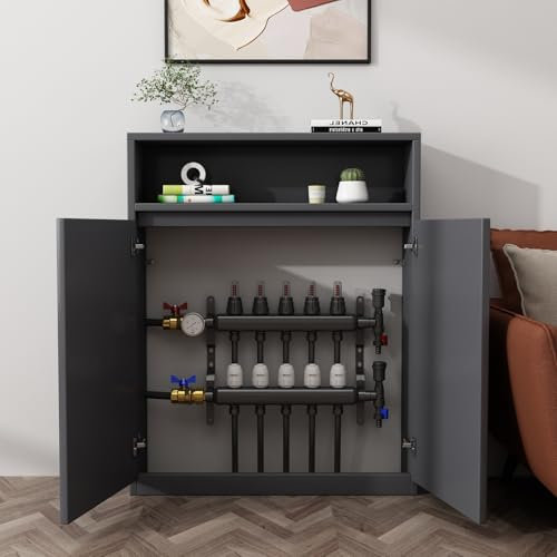 Radiator Cover Cabinet Shelf, Heating Cover Storage Organizer Cabinet With 2 Doors, Open Storage,Wood Heating Cover Cabinet Storage Organizer Cabinet,for Home Living Room Bedroom(Grey,L60*W20*H100cm/2