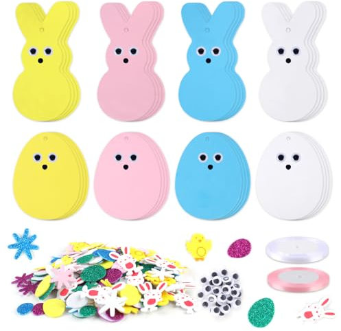 364 Stück Ostern Basteln Kinder, Osterhase DIY Basteln, Ostern Aufkleber Sticker set, Osterdeko Anhänger Bastelset, Osterhasen-Ei-Blasenaufkleber für Jungen und Mädchen als Frühlings-Osterdekoration