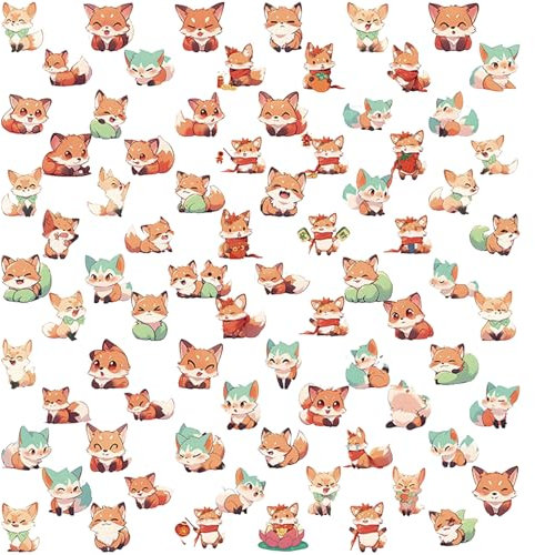 80 Stück Füchse Aufkleber Pack, Wasserfeste Aufkleber Vinyl Aufkleber, Tier Tiere Sticker Set, Geschenk für Kinder Jugendliche Erwachsene Jungen, für Kühlschrank, Fahrrad,Gepäck