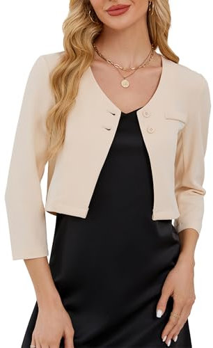 KOJOOIN Blazer Donna Cropped Maniche a 3/4 Bolero Donna Festiva Casual Blazer Elegante Cardigan Corto Shrug Top (Confezione Multidirezione), albicocca brillante, S