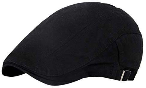 Bommelmütze Baumwoll-Mode Mütze & Stil News Boy lässige Unisex weiche Passform Cabbi-Kleidung Kutscher Hut (Black, One Size)
