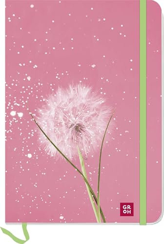 Notizbuch Wünsche Pusteblume: Softcover-Blankbook im DIN A5-Format mit 96 Seiten und Punkteraster | Einstecktasche, Gummiband, Lesebändchen, runde Ecken