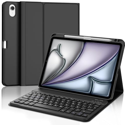 WAVATA Funda Teclado para iPad Air 11'' M3 2025/M2 2024 y iPad Air 5 2022 - Español Ñ Tecla para iPad Air 4 10.9'' 2020, Teclado Bluetooth Desmontable para Air 5 2022, Negro